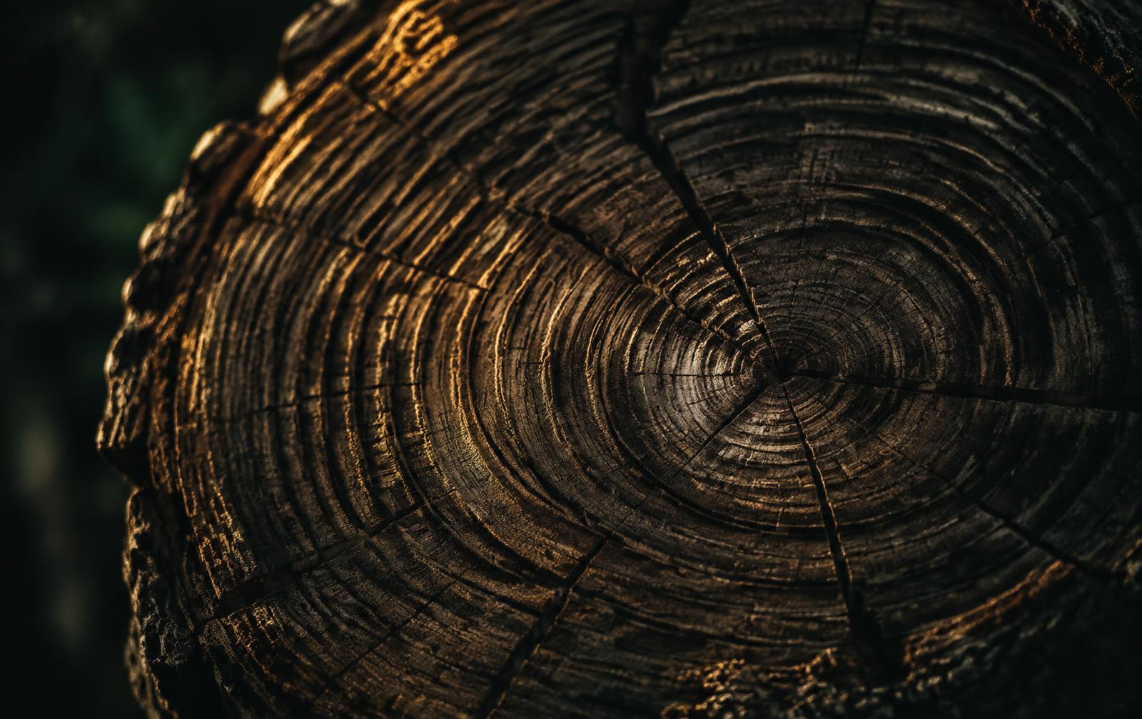 Anéis concêntricos de madeira densa